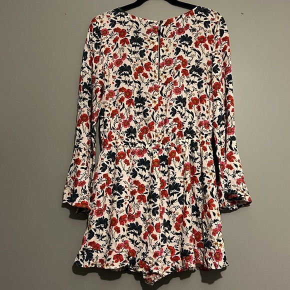 American Eagle Women's Romper Size Large Blue Multicolor Floral Long Sleeve EUC - Picture 4 of 13